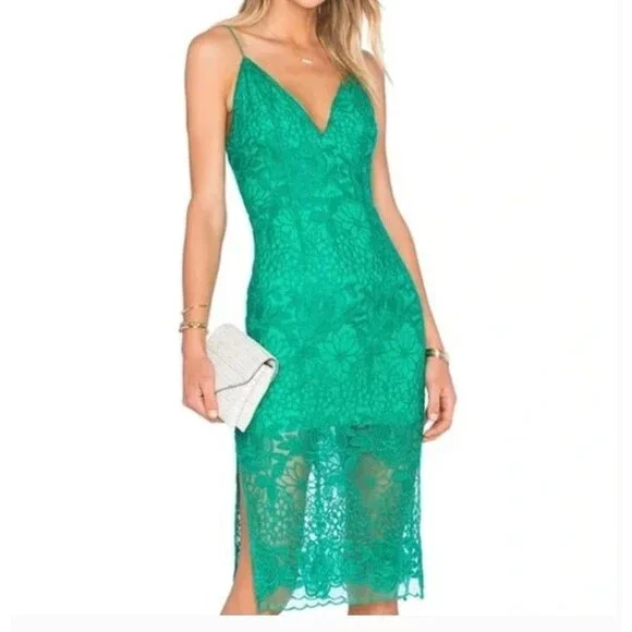 NBD | Dresses | Nbd X Revolve Summer Green Lace Satisfaction Strappy Midi  Dress Small Nwt | Poshmark